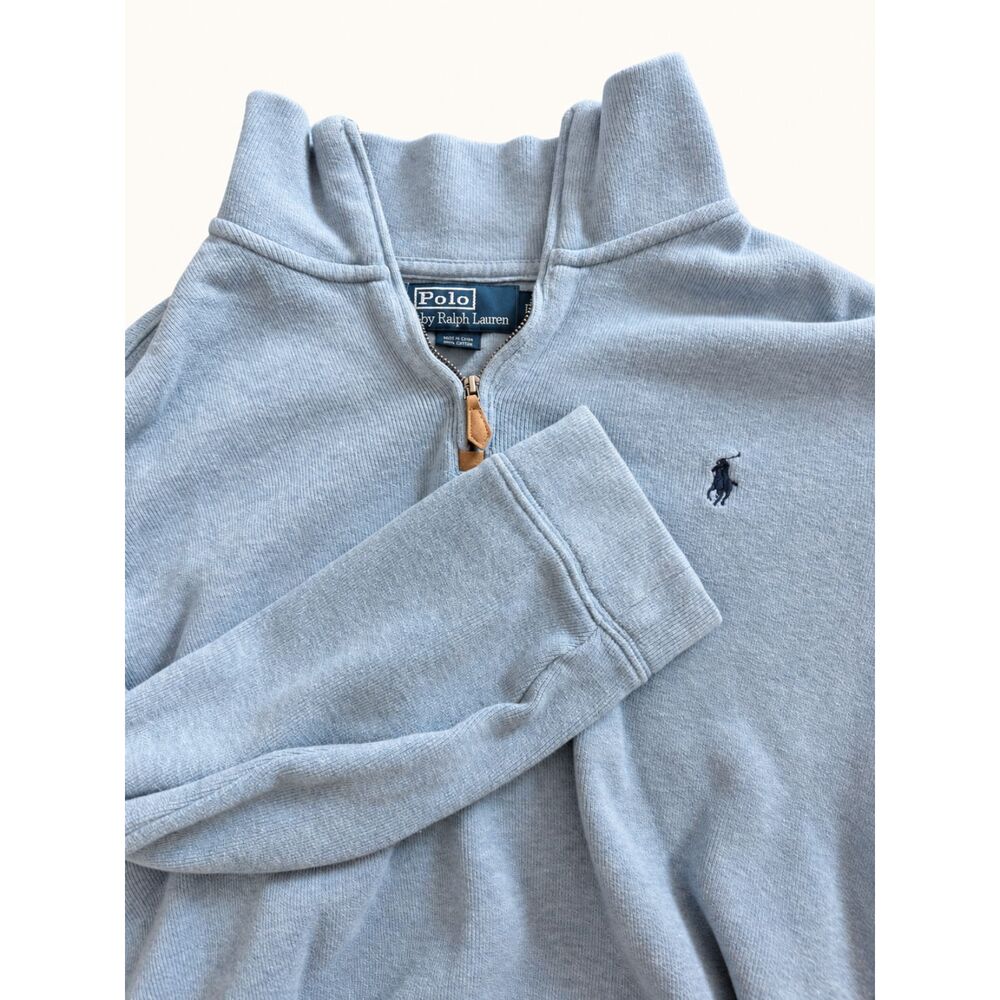 Vintage Polo Ralph Lauren Half-Zip Sweater Mens Large Light Blue Cotton Pullover